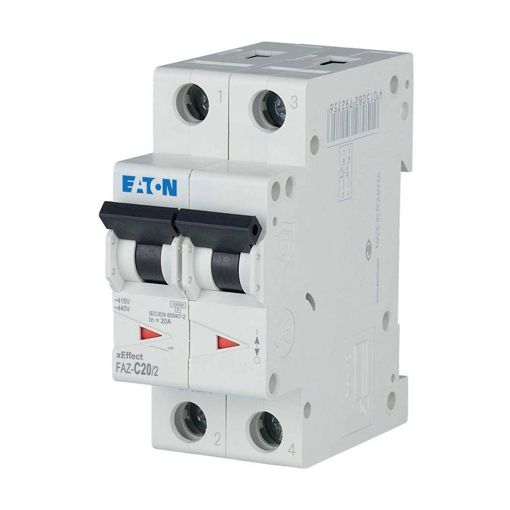 EATON ELECTRIC FAZ-C20/2 Installatieautomaat; 230/400VAC; Inom: 20A; Polen: 2; op DIN-rail - 1 stuk-1