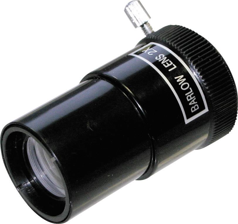 Een zwarte Barlow-lens, een optische component voor telescopen om de brandpuntsafstand en het gezichtsveld te vergroten.