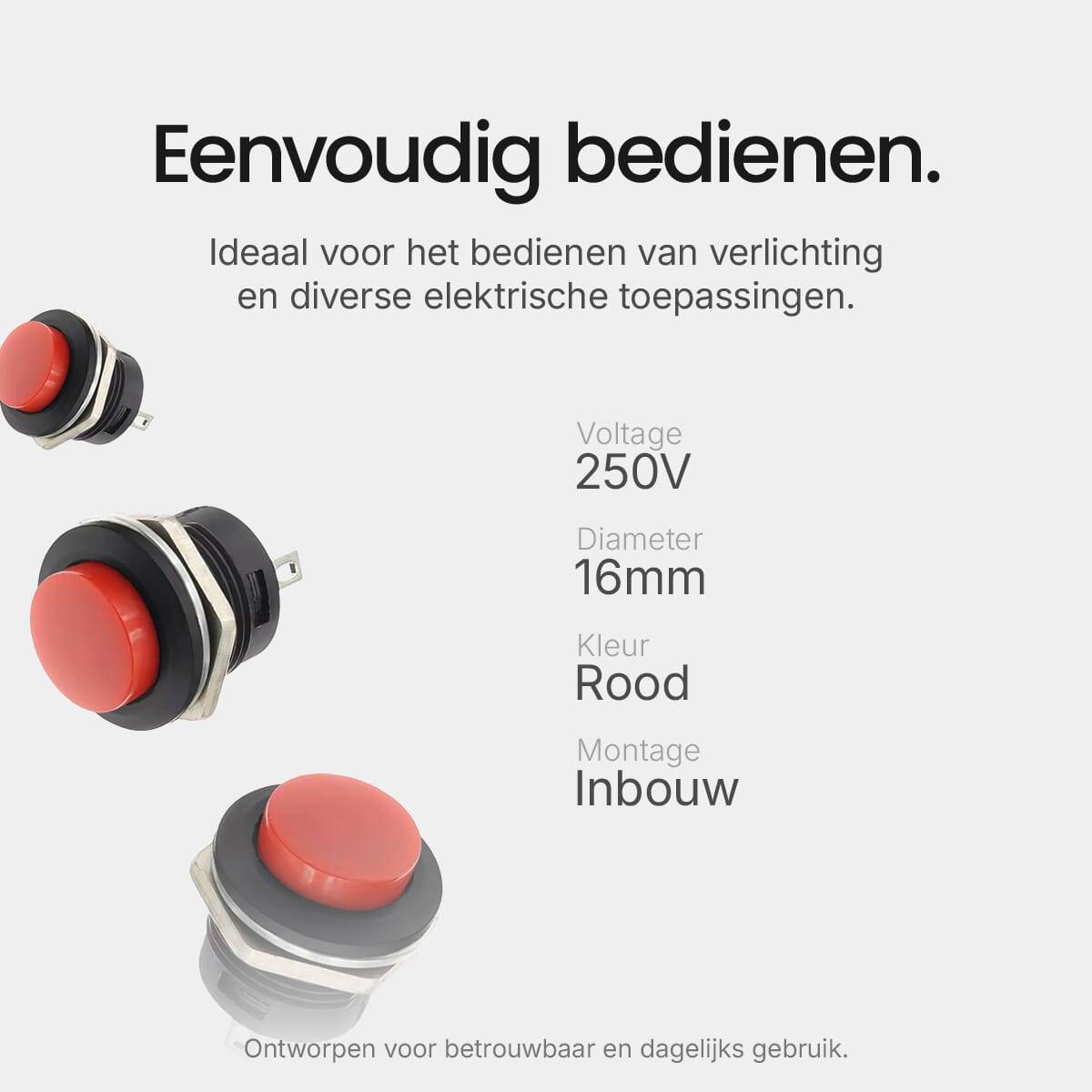 ProRide Drukknop Pulsschakelaar R13-507 - 16mm Inbouw - 250V/3A - Normally Open - Rood-1
