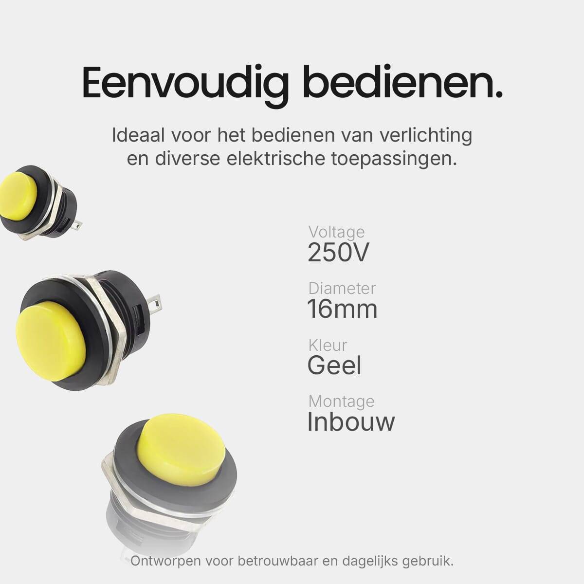 ProRide Drukknop Pulsschakelaar R13-507 - 16mm Inbouw - 250V/3A - Normally Open - Geel-1