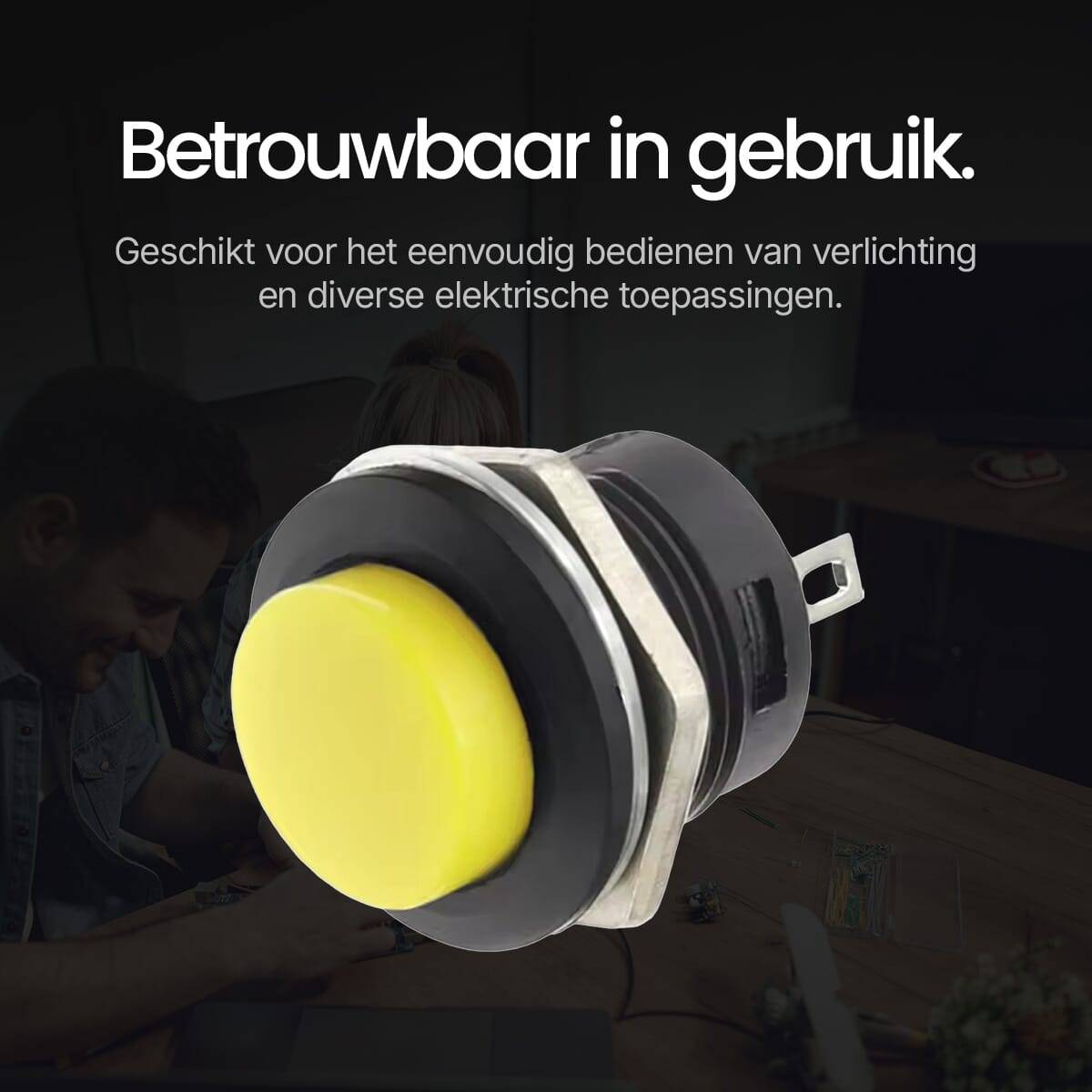 ProRide Drukknop Pulsschakelaar R13-507 - 16mm Inbouw - 250V/3A - Normally Open - Geel-3