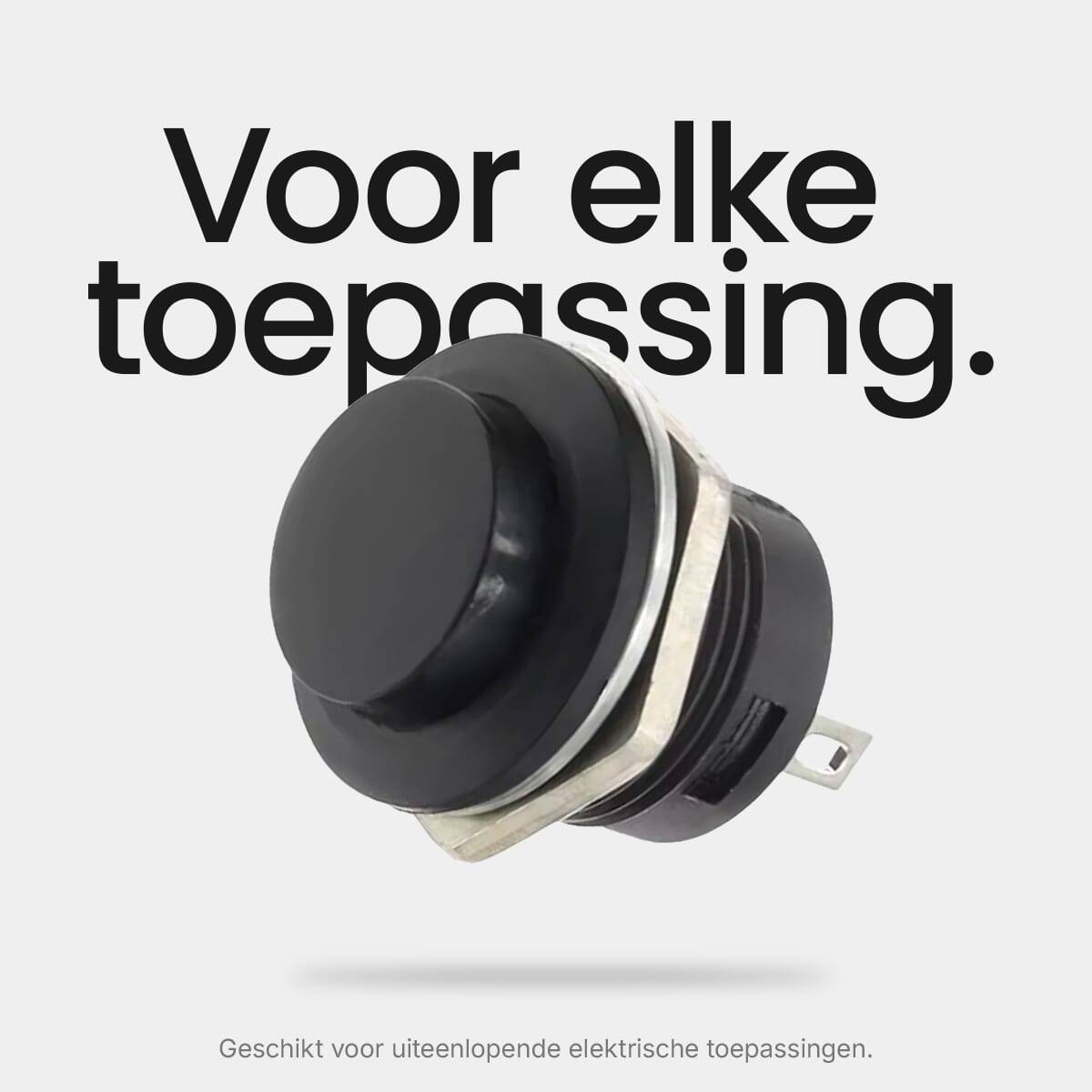 ProRide Drukknop Pulsschakelaar R13-507 - 16mm Inbouw - 250V/3A - Normally Open - Zwart-3