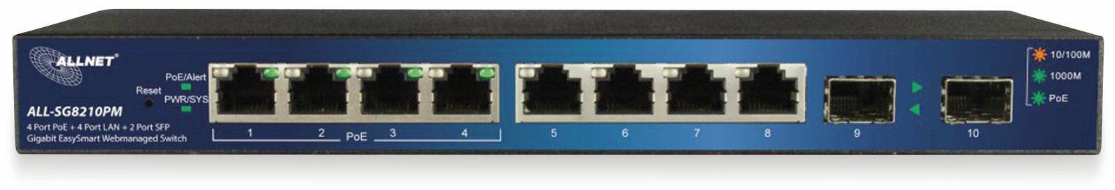 ALLNET ALL-SG8210PM. Switch-Typ: gemanaged, Switch-Ebene: L2+. Basic Switching RJ-45 Ethernet Ports-Typ: Gigabit Ethern-1