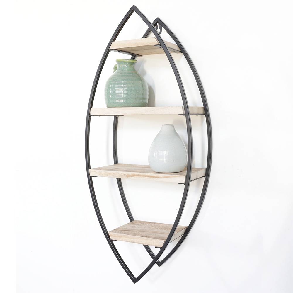 Wandrek ovaal met 4 houten plankjes - 26x60 cm-0