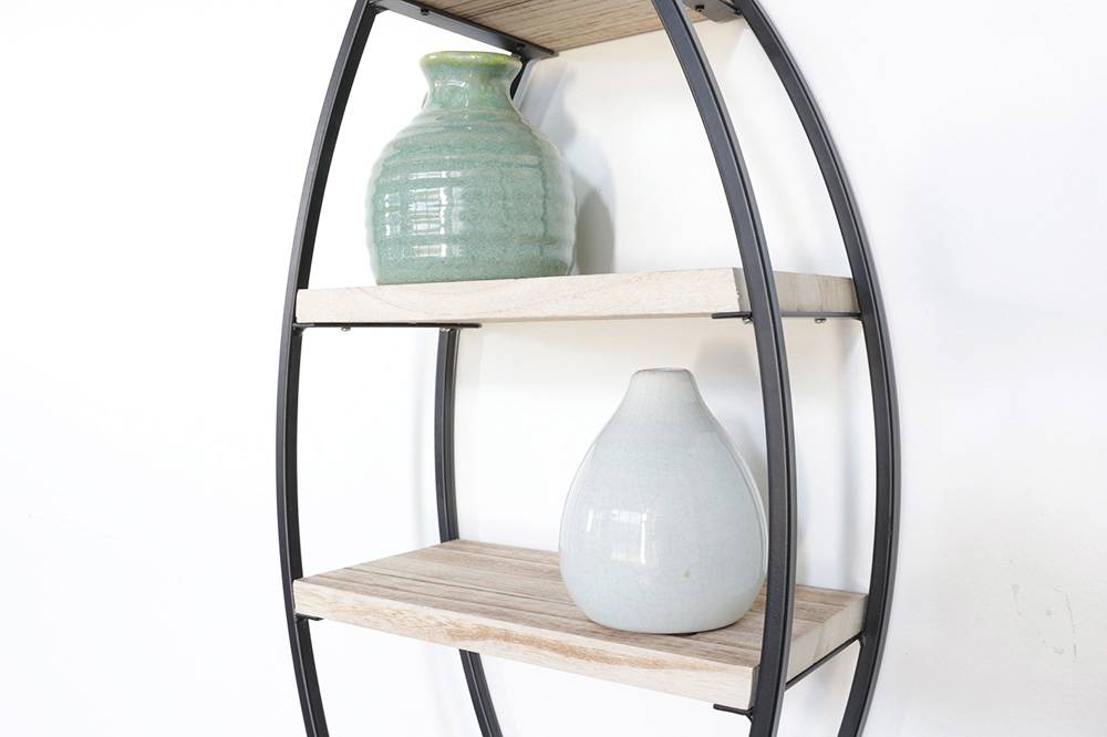 Wandrek ovaal met 4 houten plankjes - 26x60 cm-1