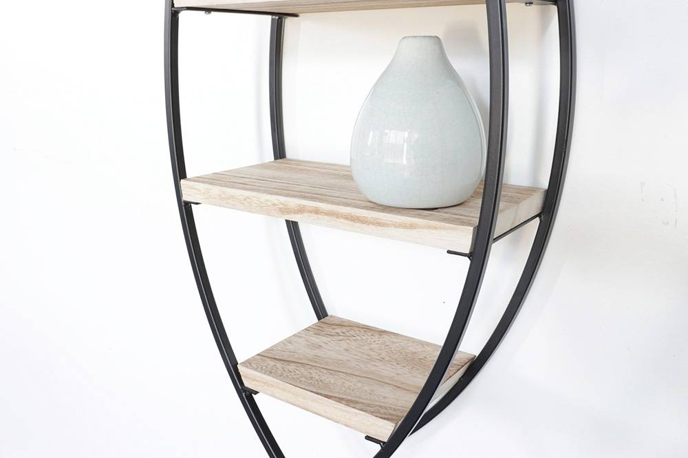 Wandrek ovaal met 4 houten plankjes - 26x60 cm-2