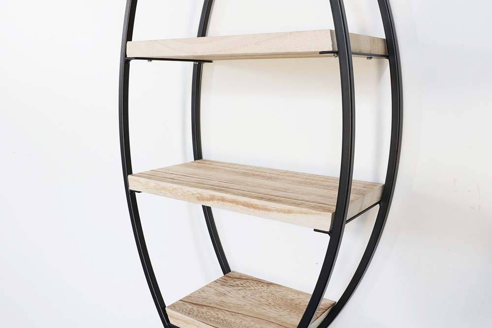 Wandrek ovaal met 4 houten plankjes - 26x60 cm-3