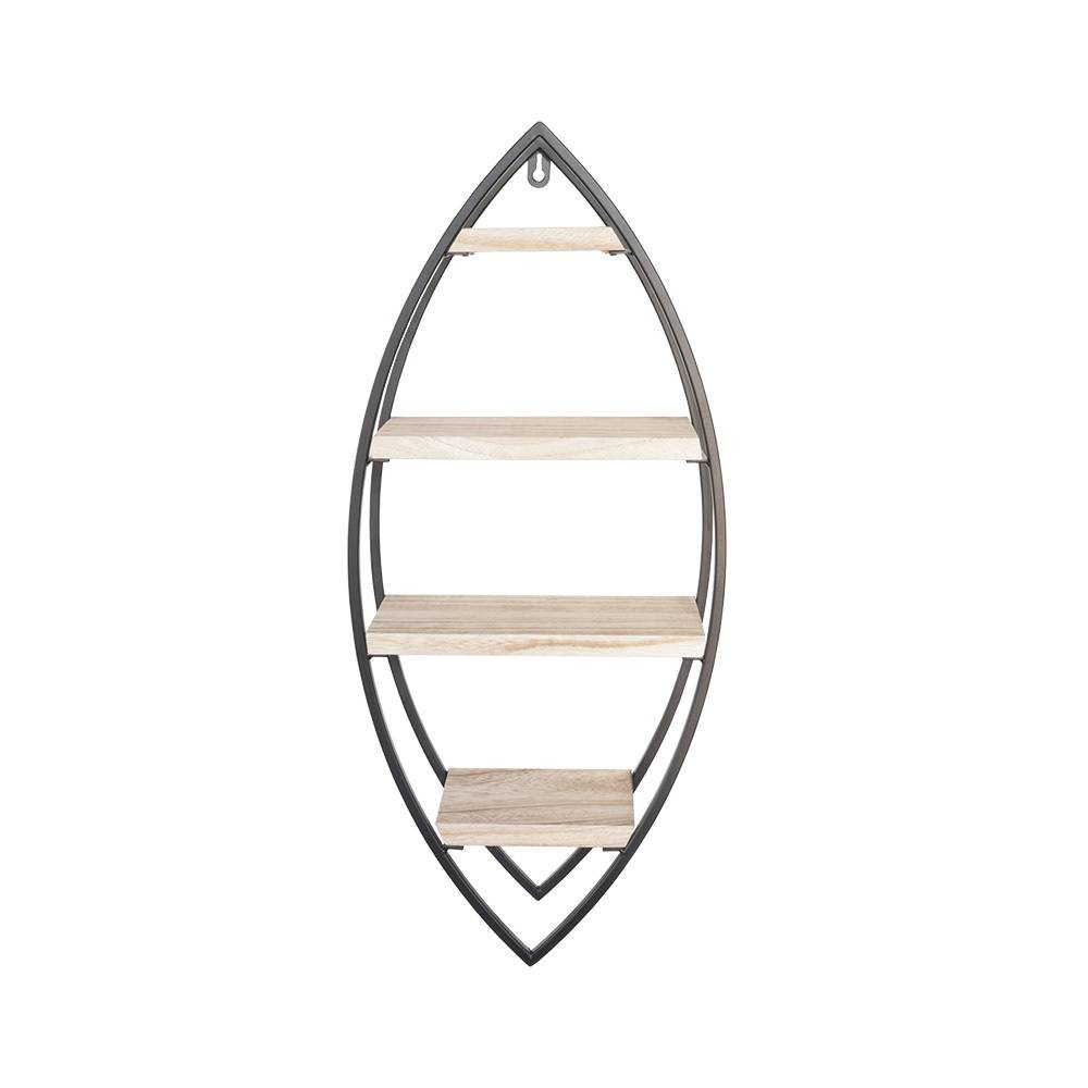 Wandrek ovaal met 4 houten plankjes - 26x60 cm-4