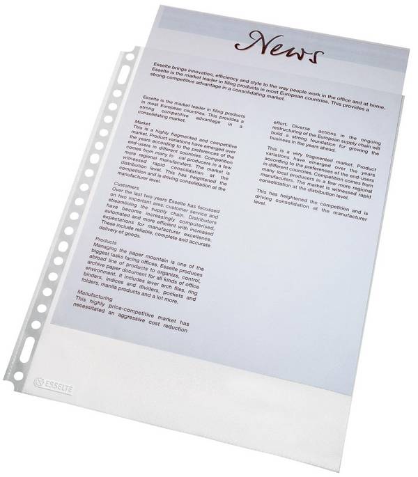 Esselte 4001536564154  Esselte -  56415 sheet protector 210 x 297 mm (A4) Polypropyleen (PP), Gerecycleerd plastic 100