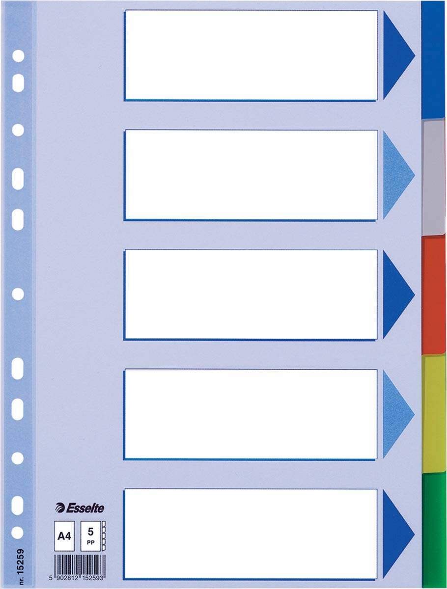 Esselte 5902812152593 Esselte - Multicoloured Polypropylene Dividers Blanco tabbladindex Polyvinyl chloride (PVC) Me-2
