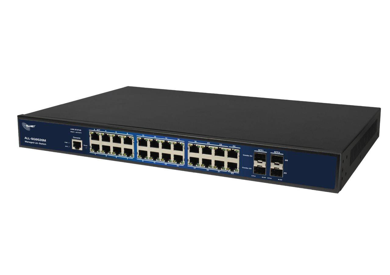 ALLNET Managed Switch 24 Poorten Gigabit 24x LAN 4x SFP 1 Gbps Rackmodule (A210804) RJ-45-0