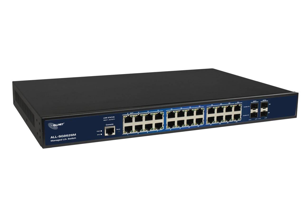 ALLNET Managed Switch 24 Poorten Gigabit 24x LAN 4x SFP 1 Gbps Rackmodule (A210804) RJ-45-1