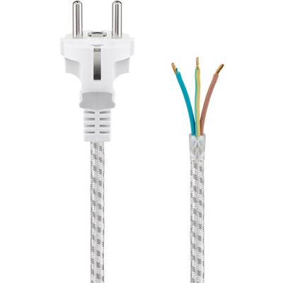 Goobay geaarde kabel, hittebestendig voor montage, 3 m, wit-zilver - hybride stekker (type E + F, CEE 7/7) > losse...