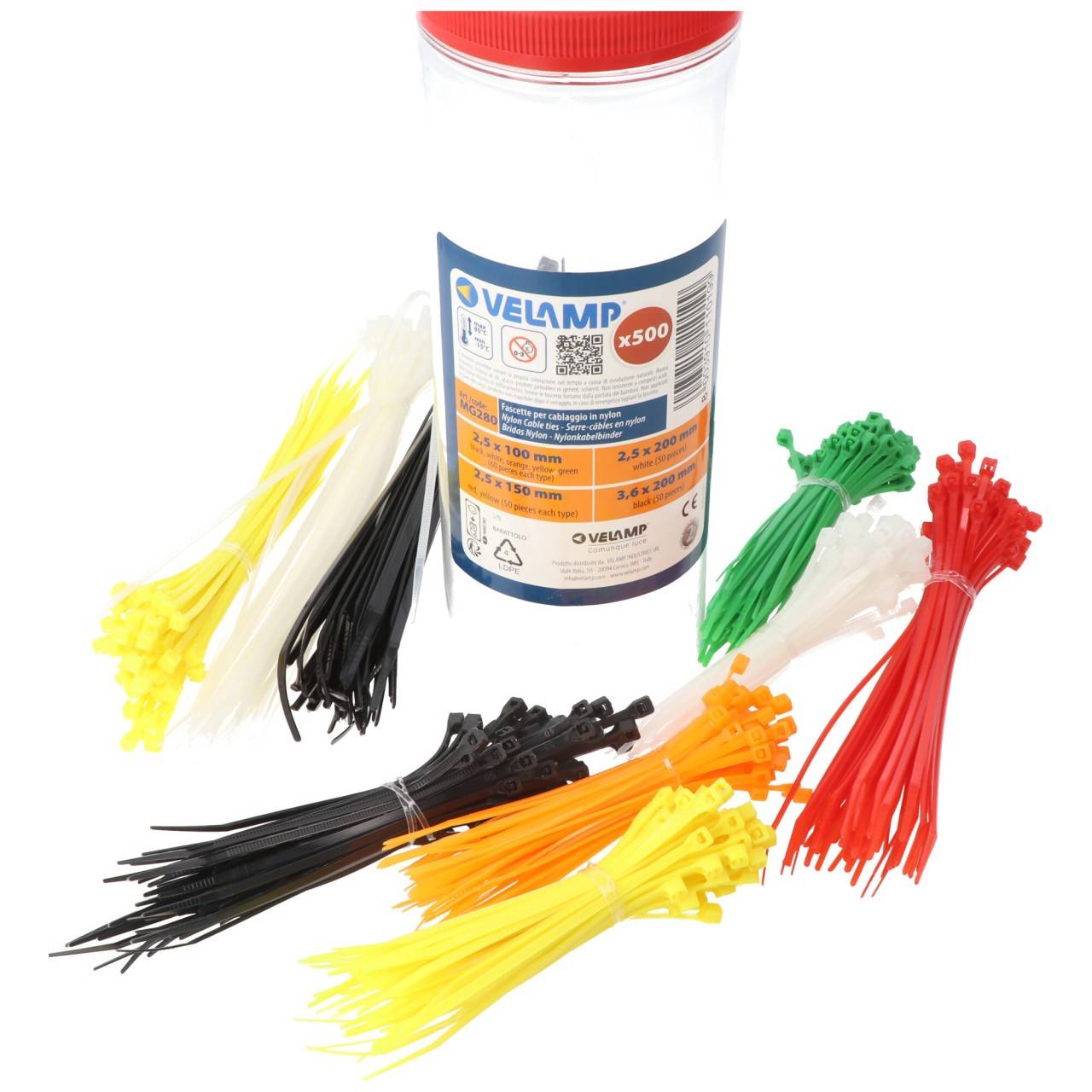 Velamp-assortiment van 500 kleurrijke nylon kabelbinders-0