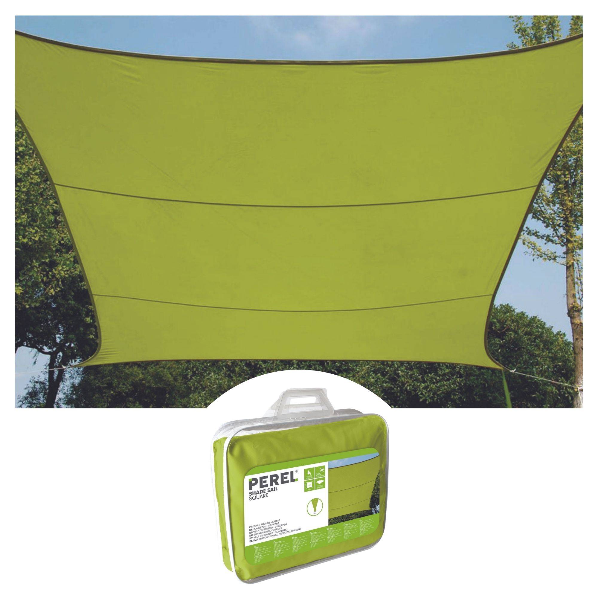 Perel Schaduwdoek, waterafstotend, 3.6 x 3.6 m, 160 g/m², polyester, vierkant, limoengroen-0