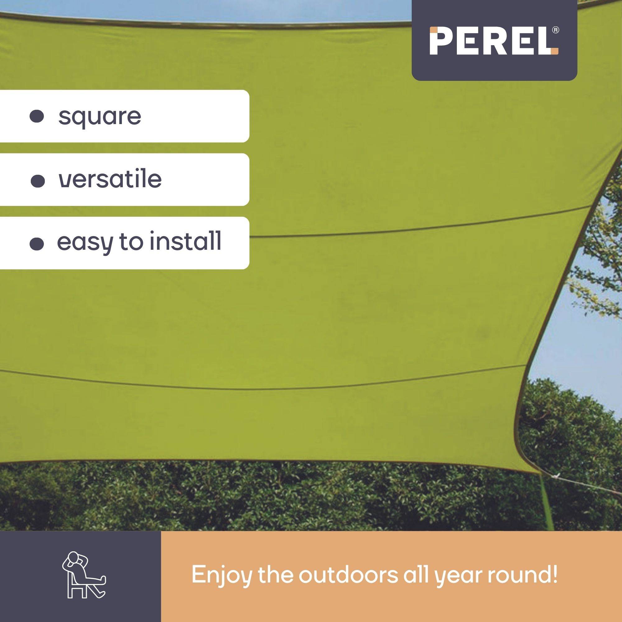 Perel Schaduwdoek, waterafstotend, 3.6 x 3.6 m, 160 g/m², polyester, vierkant, limoengroen-2