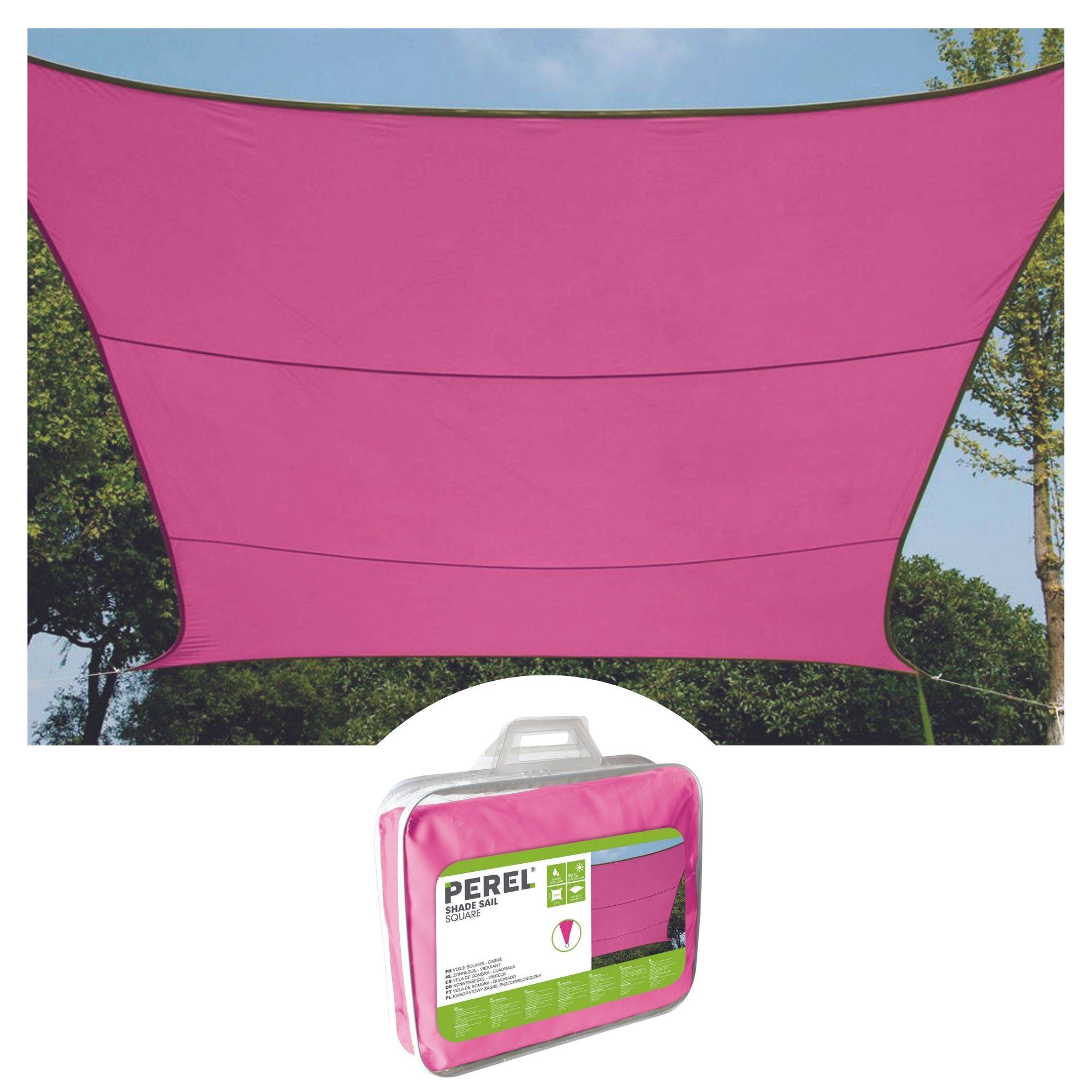 Perel Schaduwdoek, waterafstotend, 3.6 x 3.6 m, 160 g/m², polyester, vierkant, fuchsia-0