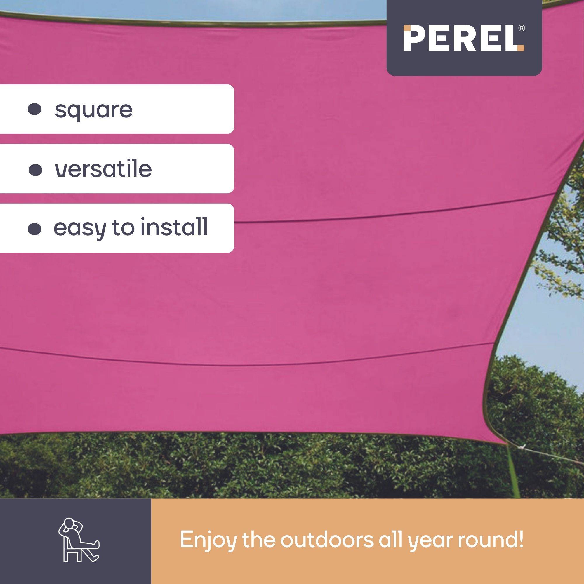 Perel Schaduwdoek, waterafstotend, 3.6 x 3.6 m, 160 g/m², polyester, vierkant, fuchsia-2