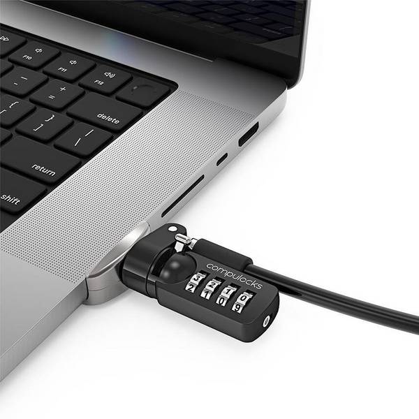 Compulocks Ledge Lock Adapter for MacBook Pro 16" M1 & M2 with Combination Cable Lock Silver - Patented Cutting-Edge Mac