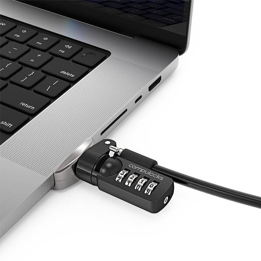 Compulocks Ledge Lock Adapter for MacBook Pro 16" M1 & M2 with Combination Cable Lock Silver - Patented Cutting-Edge Mac-0