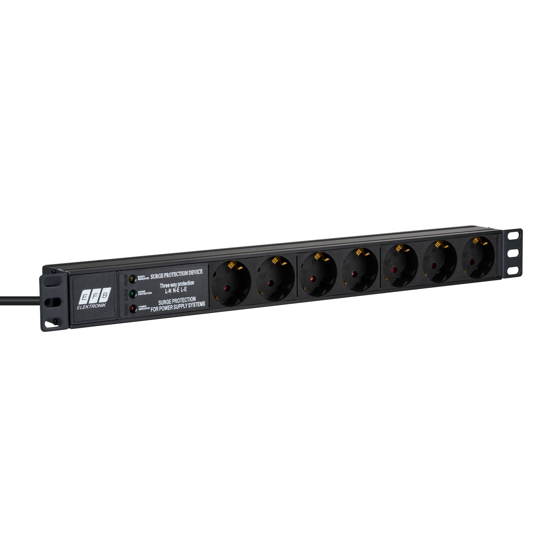 EFB 19" 1U stekkerdoos 7xCEE 7/3 met ÜSS, aluminium, zwart-0