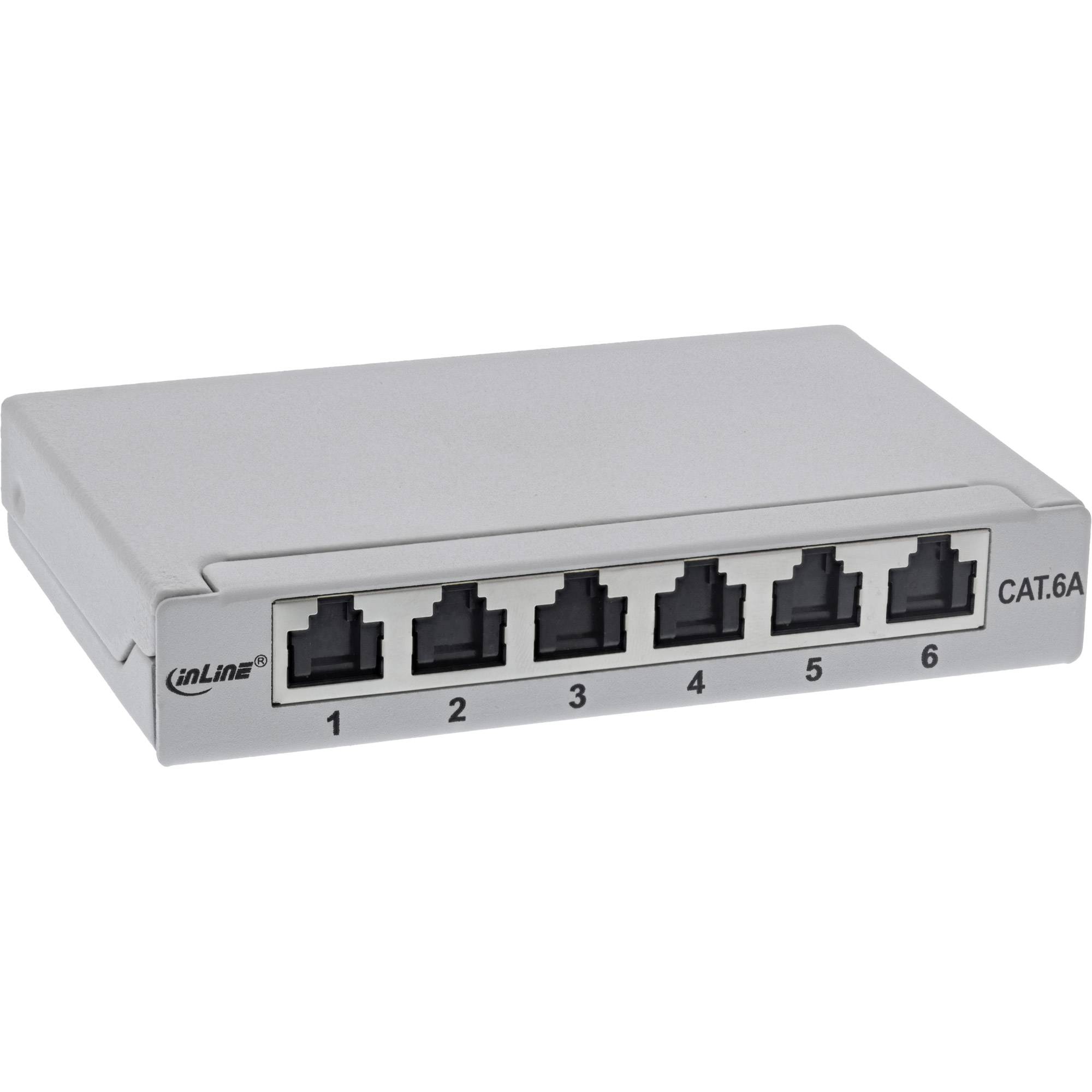 InLine® Patchpaneel Cat.6A 0,5U 6-voudig, tafel/wand/rail, grijs,stofbescherming-0