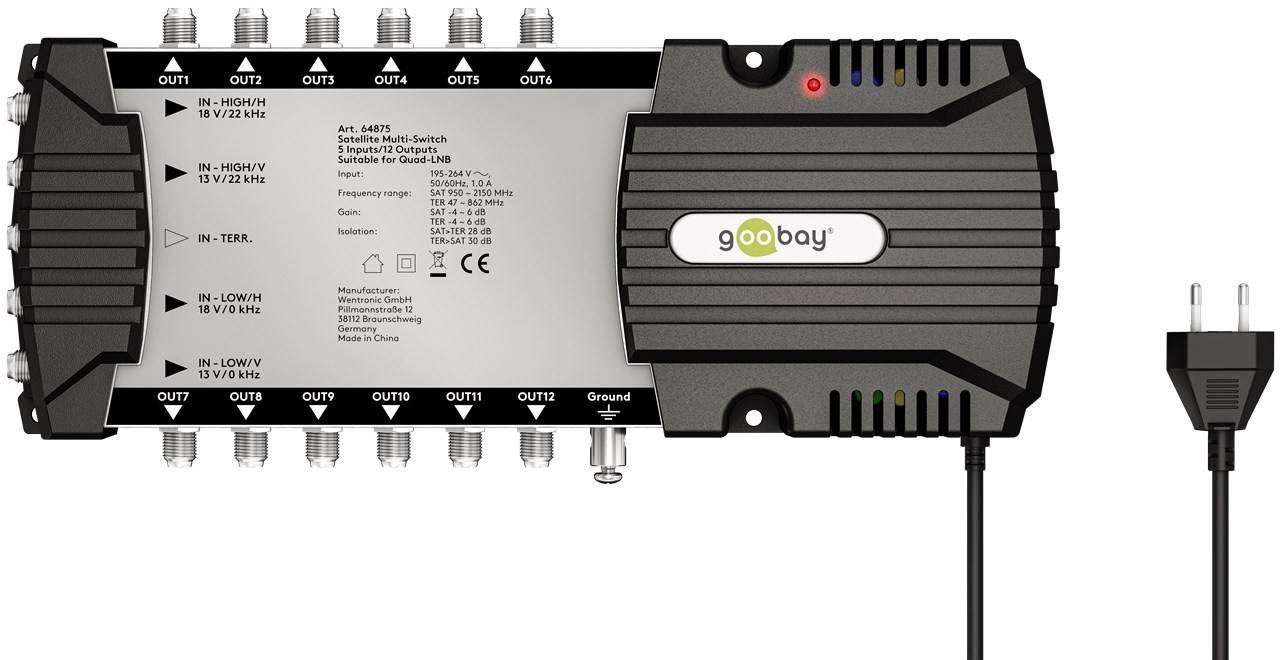 Goobay satelliet-multischakelaar 5 ingangen/12 uitgangen - verdeler voor maximaal 12 deelnemers van één satelliet-1