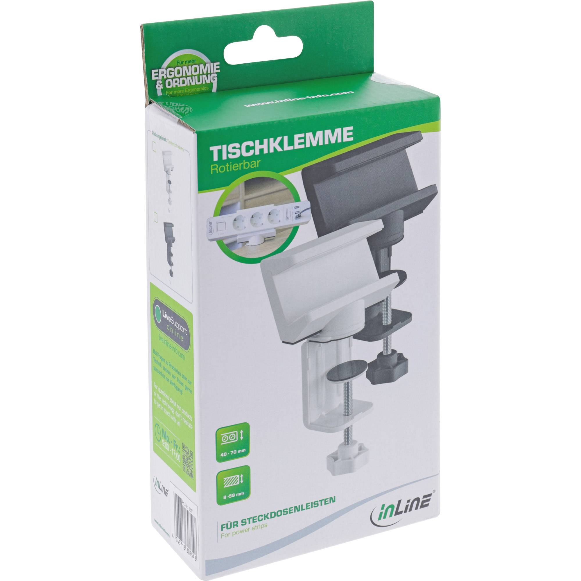 InLine stekkerdoos bureaubevestiging | draaibaar | schroefklem | bureaublad tot 59mm | zwart-4