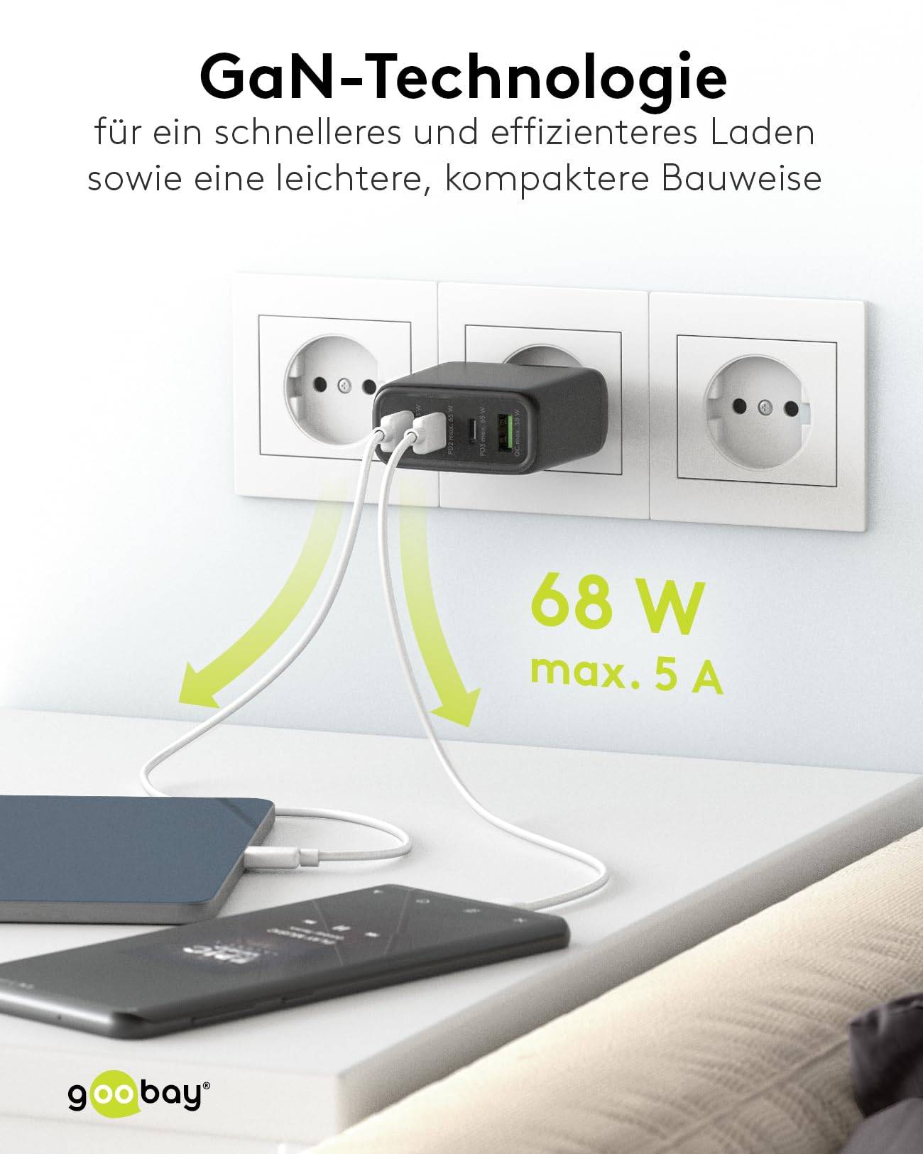 Goobay thuislader met 3x USB-C PD en 1x USB-A QC - GaN - 68W / zwart-5