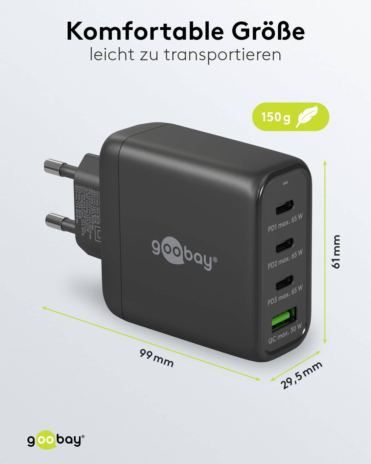 Goobay thuislader met 3x USB-C PD en 1x USB-A QC - GaN - 68W / zwart-2