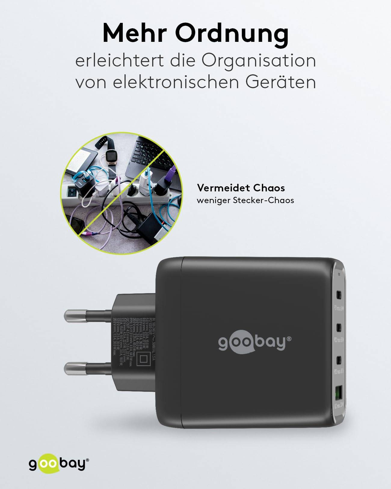 Goobay thuislader met 3x USB-C PD en 1x USB-A QC - GaN - 68W / zwart-4