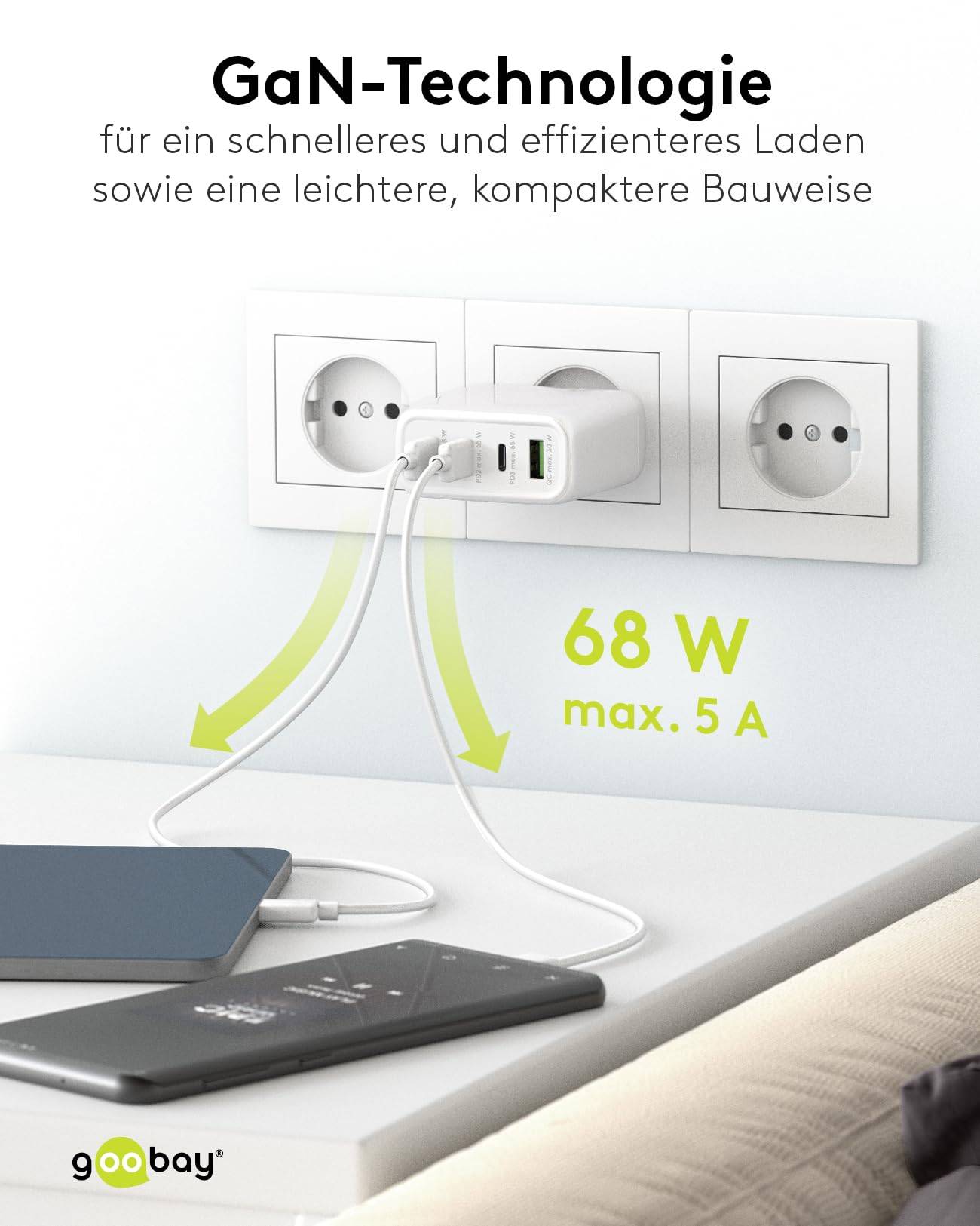 Goobay thuislader met 3x USB-C PD en 1x USB-A QC - GaN - 68W / wit-5
