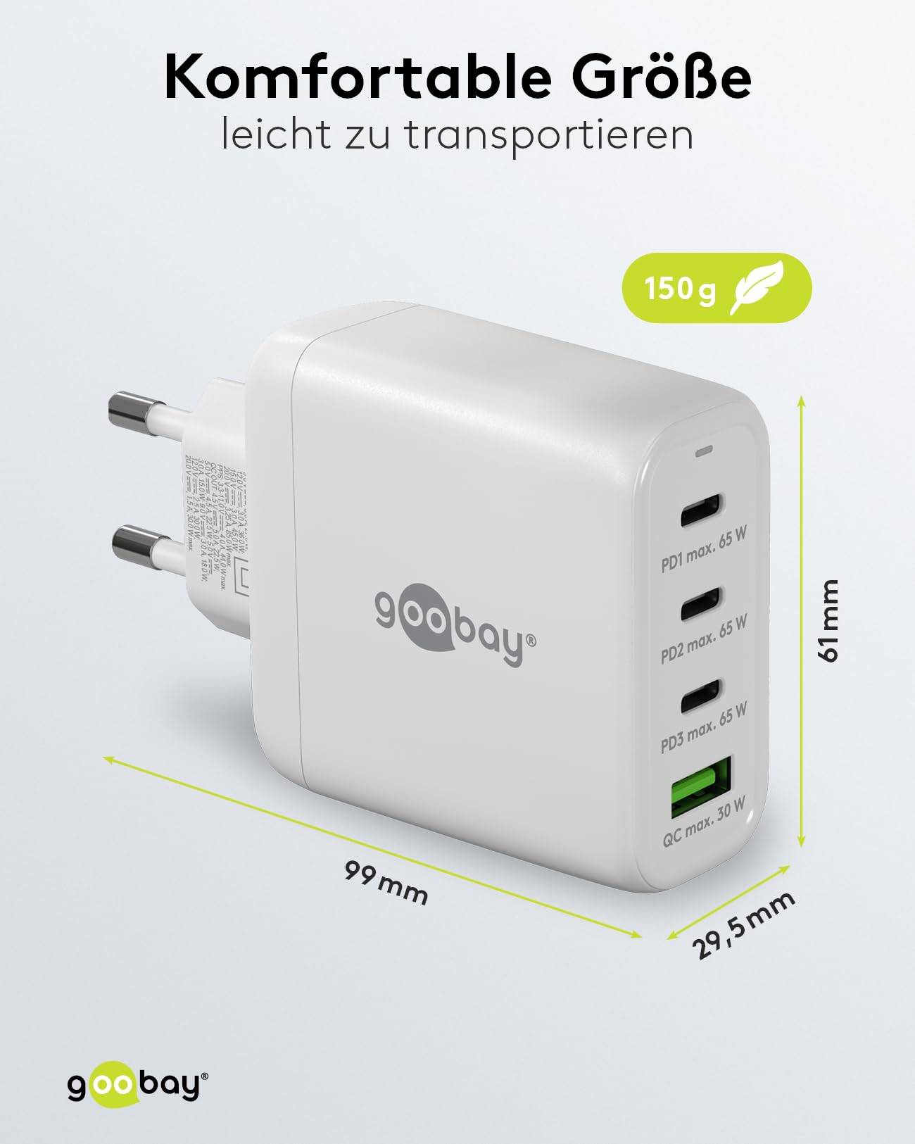 Goobay thuislader met 3x USB-C PD en 1x USB-A QC - GaN - 68W / wit-2