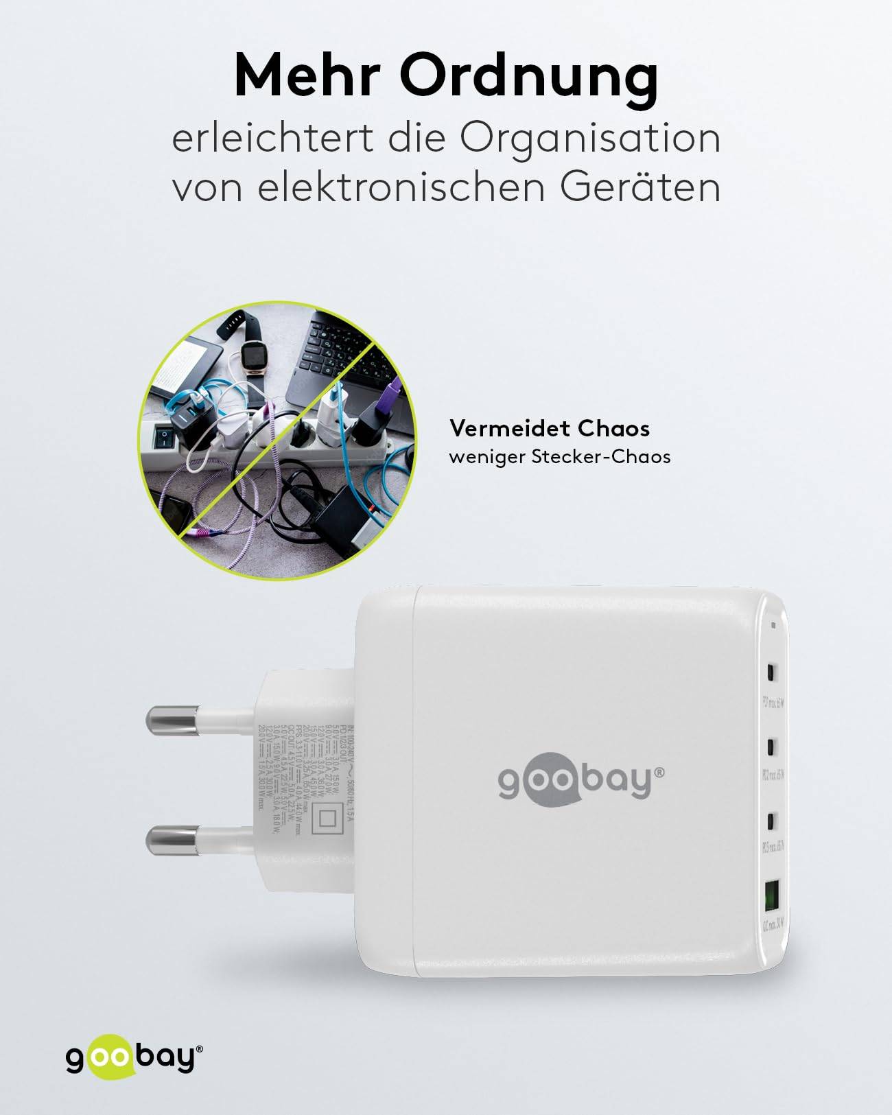 Goobay thuislader met 3x USB-C PD en 1x USB-A QC - GaN - 68W / wit-4