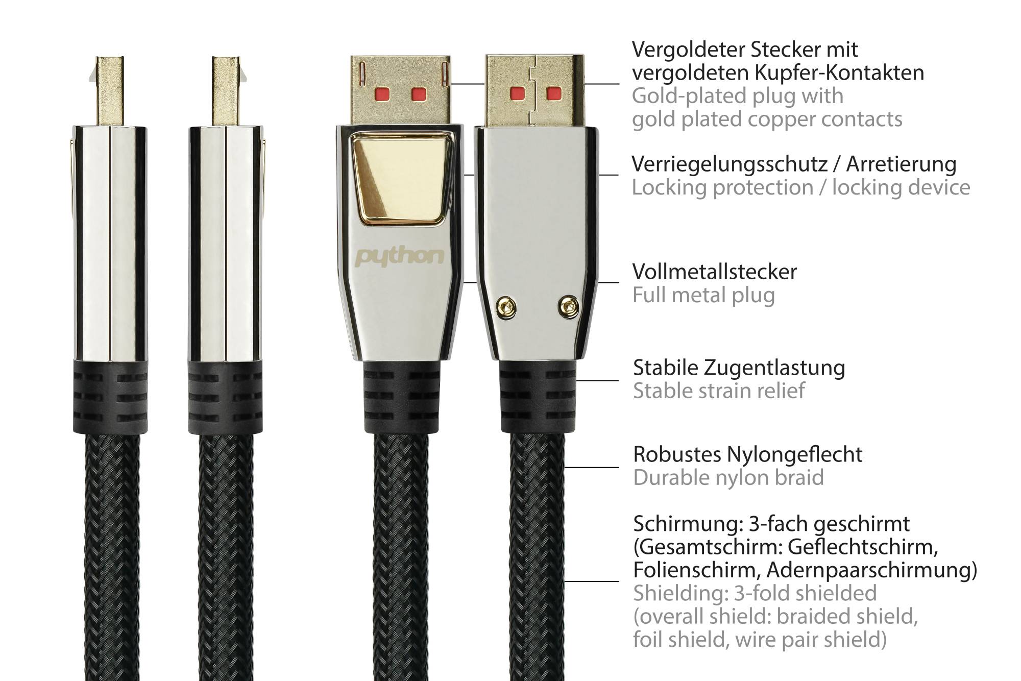 PYTHON DisplayPort naar HDMI kabel - DP 1.4 / HDMI 2.0 (4K 60Hz + HDR) / zwart - 10 meter-1