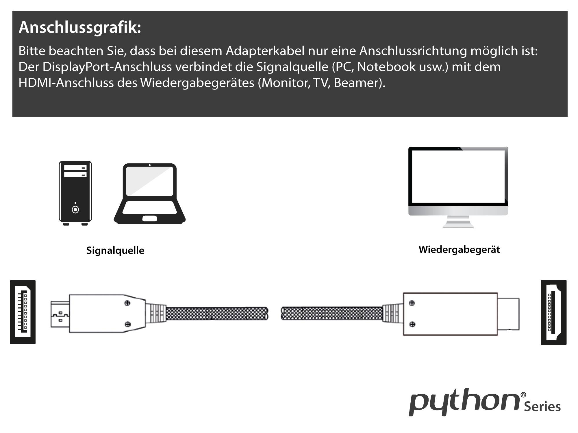 PYTHON DisplayPort naar HDMI kabel - DP 1.4 / HDMI 2.0 (4K 60Hz + HDR) / zwart - 10 meter-4