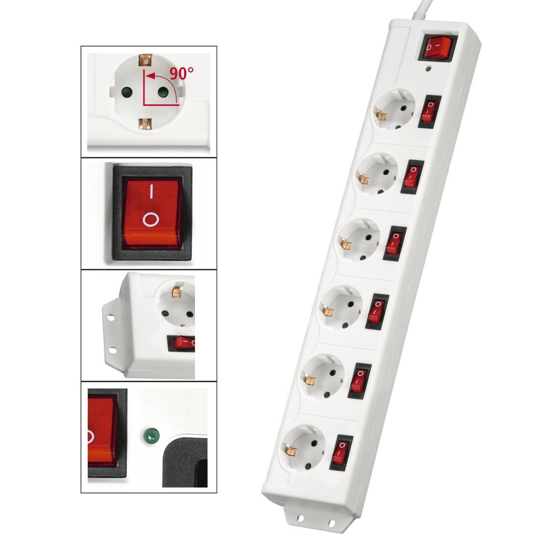 Hama 00137239 Overspanningsveilige stekkerdoos 6-voudig Wit Randaarde stekker 1 stuk(s)-4