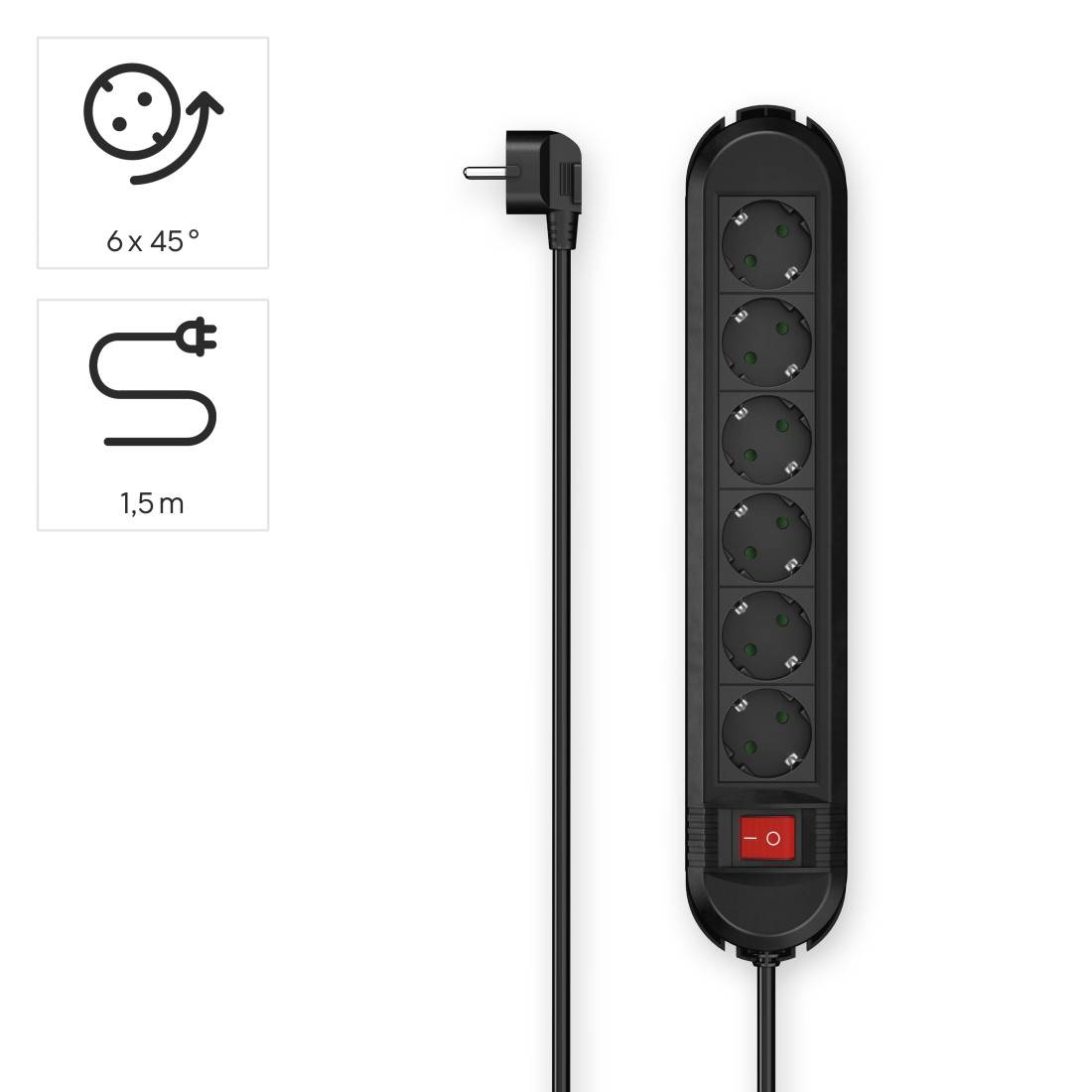 Hama Stekkerdoos 6-voudig Schakelaar Wandmontage 1,5 M Zwart-1