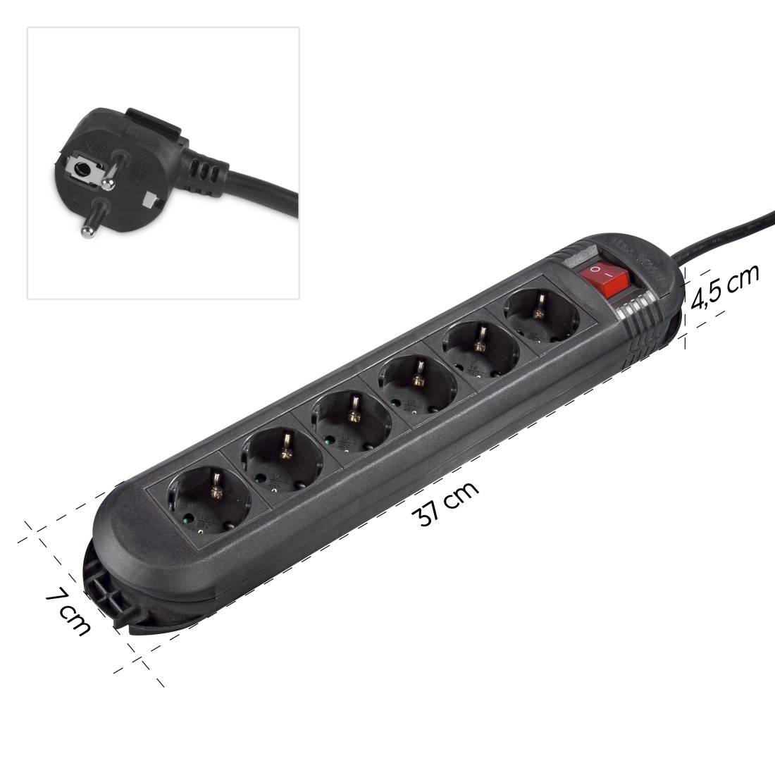 Hama Stekkerdoos 6-voudig Schakelaar Wandmontage 1,5 M Zwart-2