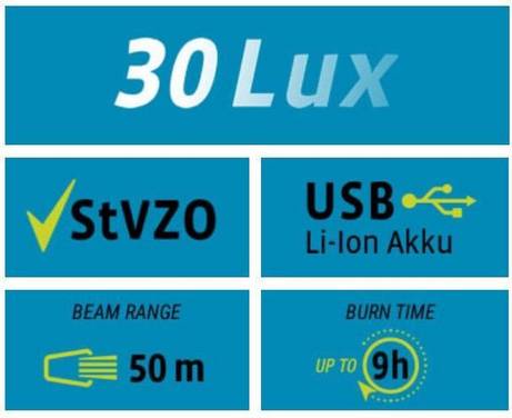 Vdo eco light m30fl koplamp usb led 30 lux li-on + micro usb kabel