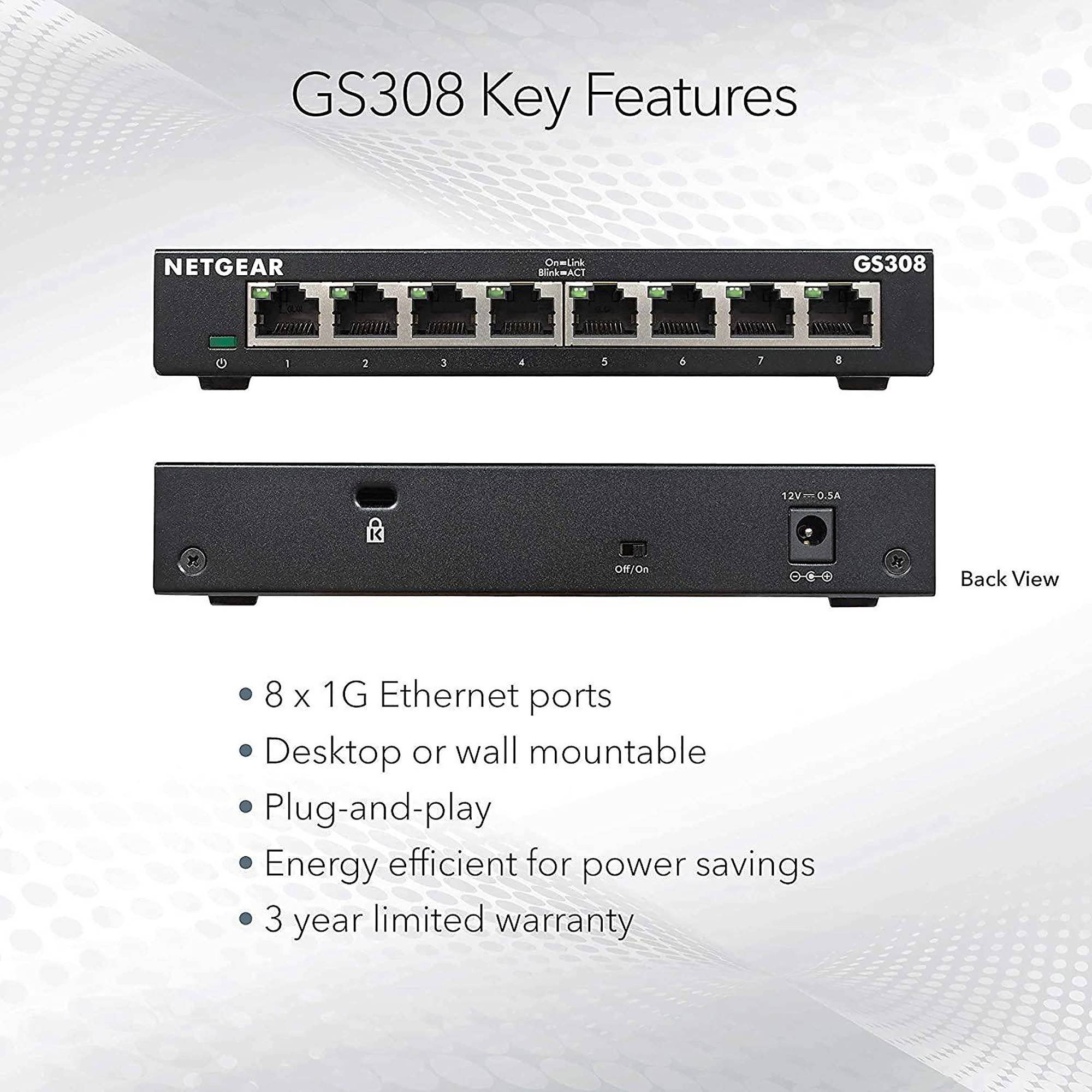 NETGEAR GS308v3 Switch - Niet-beheerd - 8 x 10/100/1000 - Desktop (GS308-300PES)-2