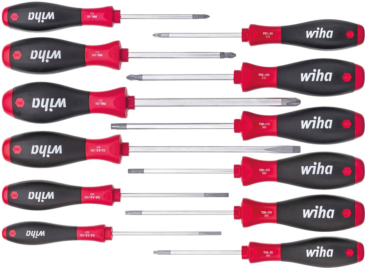 Wiha Werkplaats Schroevendraaierset 12-delig SoftFinish Sleuf Intern TORX Pozidriv Phillips - 302HK12 12-piece-0