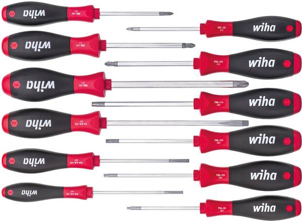 Wiha Werkplaats Schroevendraaierset 12-delig SoftFinish Sleuf Intern TORX Pozidriv Phillips - 302HK12 12-piece