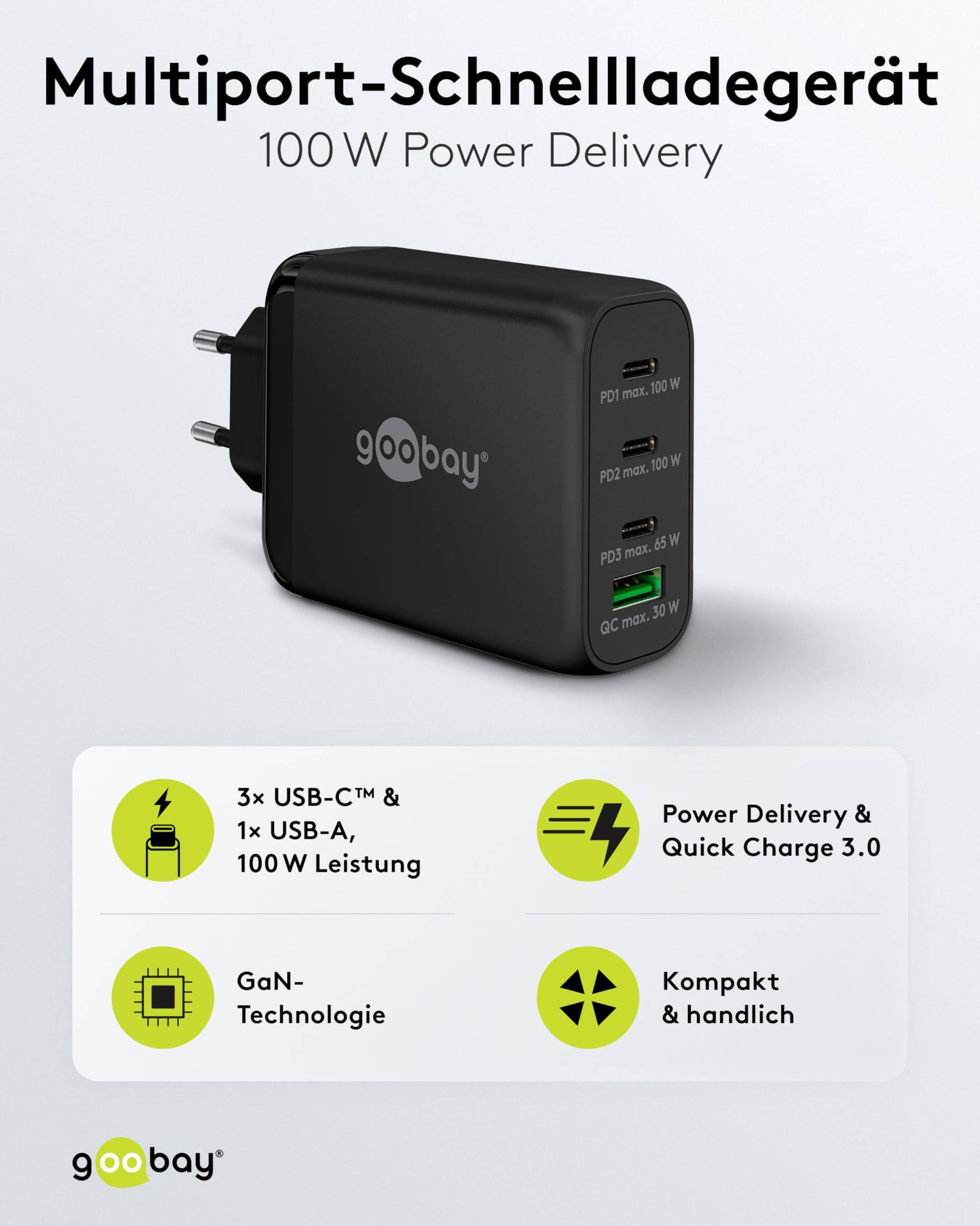 Goobay thuislader met 3x USB-C PD en 1x USB-A QC - GaN - 100W / zwart-1