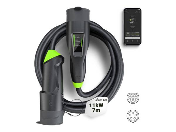 Green Cell Habu EVGC01 Mobiele EV-lader voor elektrische voertuigen 11 kW 7 m Type 2 CEE Wallbox Zwart