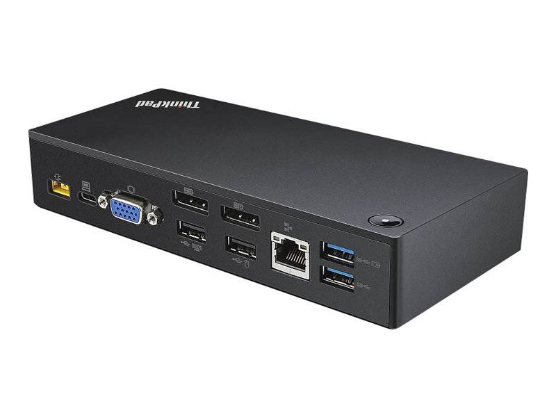 Lenovo 2 x DisplayPort + VGA, 2 x USB 2.0, 3 x USB 3.0, RJ-45, 1 x combo-audio, 4K @ 30 Hz, 90 W, 131 g, EU-1