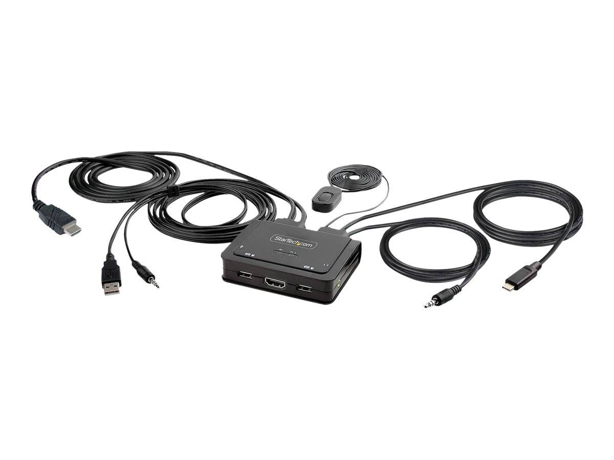 2-Port Hybride USB-C HDMI KVM Switch, 4K 60Hz, Compacte KVM met 1.8m USB-A/HDMI/Audio & 1.2m USB-C Geïntegreerde Host Ka-0