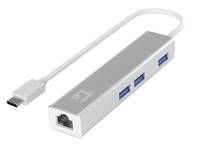LevelOne Adapter USB-C -> RJ45 10/100/1000.3xUSB3.0 0,15m si-1