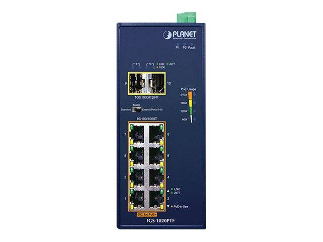 PLANET Industrieel 8-poorts GE 802.3at PoE + 2 100/1000X SFP-2