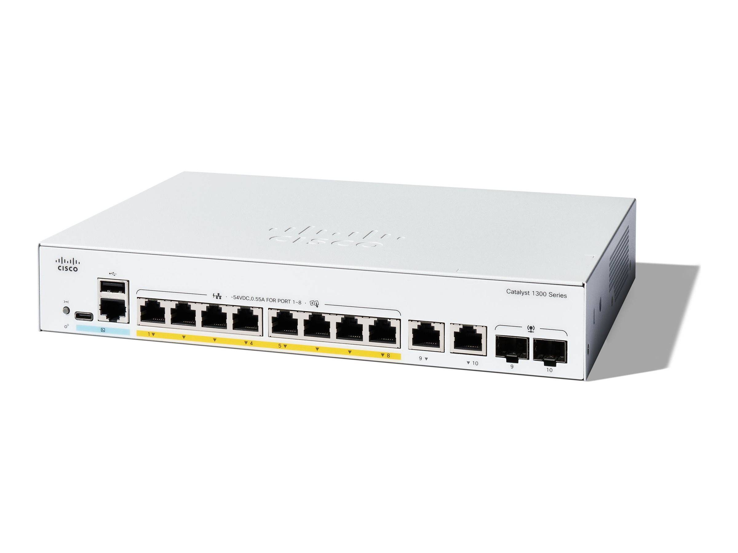 Cisco Catalyst 1300-8FP-2 g - Switch - L3 - Beheerd - 8 x 10/100/1000 (PoE+) + 2 x Combo Gigabit SFP/RJ-45 - PoE+ (120-0